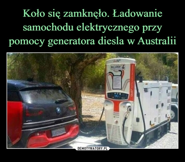 
    Koło się zamknęło. Ładowanie samochodu elektrycznego przy pomocy generatora diesla w Australii