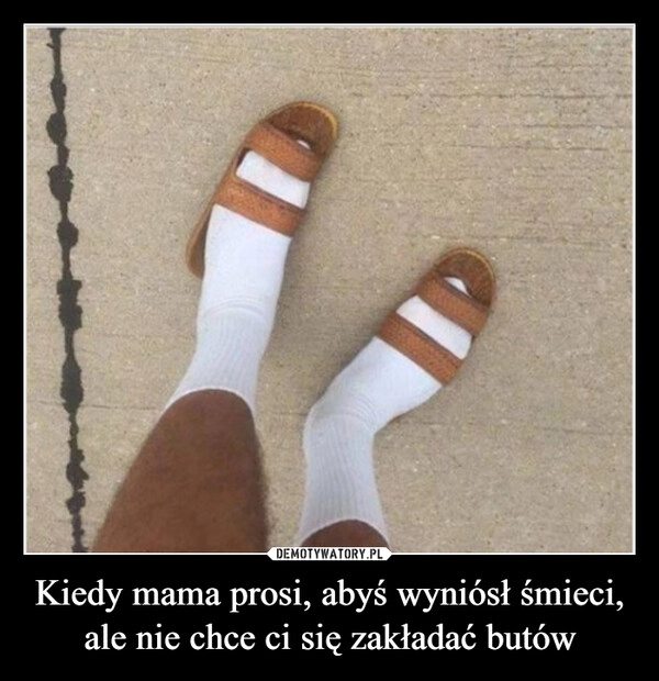 
    Kiedy mama prosi, abyś wyniósł śmieci, ale nie chce ci się zakładać butów