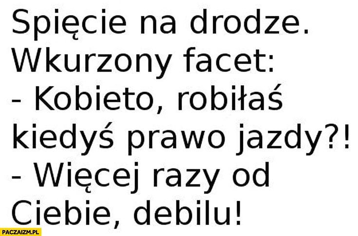 
    Kobieto robiłaś kiedyś prawo jazdy? Więcej razy od Ciebie debilu