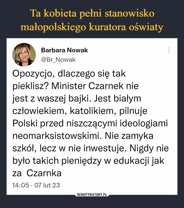 
    Ta kobieta pełni stanowisko małopolskiego kuratora oświaty 