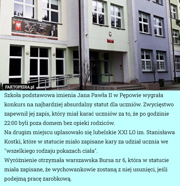 
    Szkoła podstawowa imienia Jana Pawła II w Pępowie wygrała konkurs na najbardziej