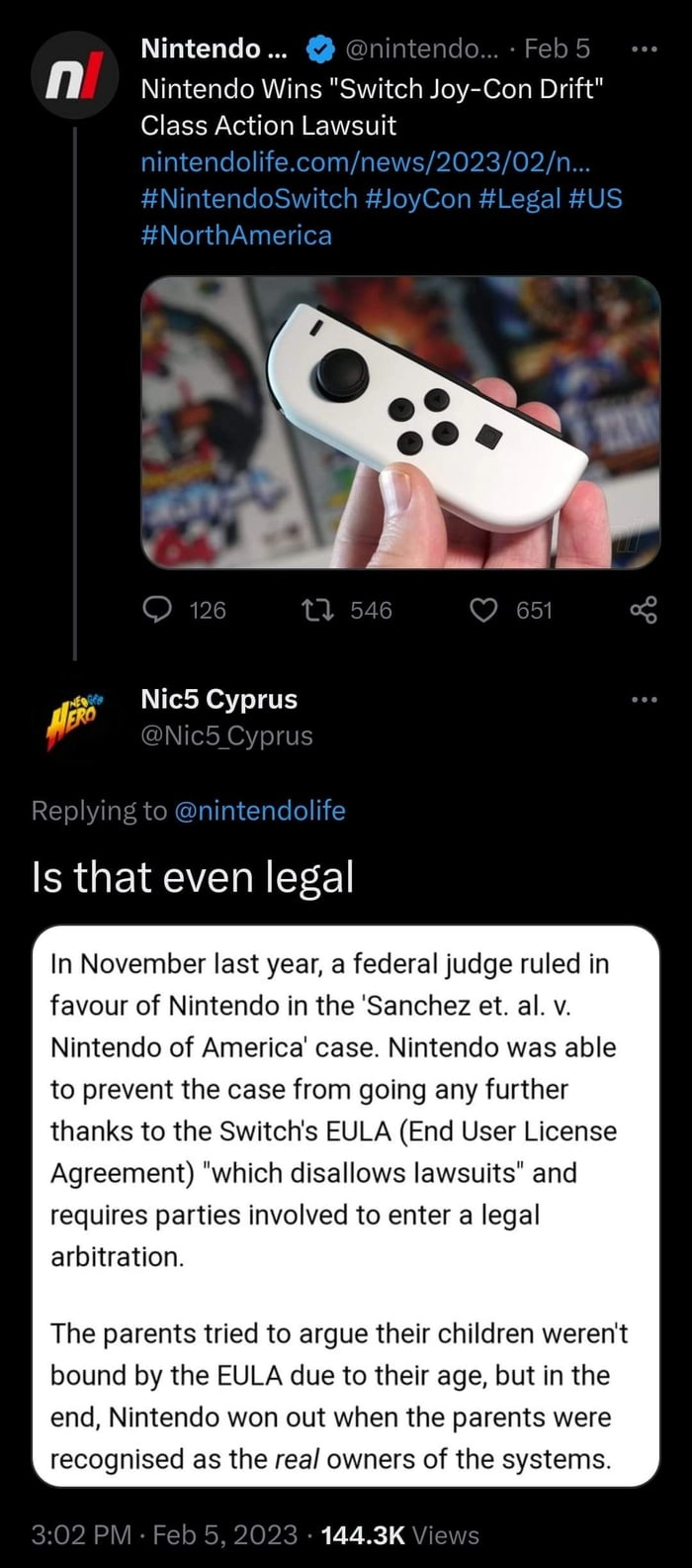 
    Nintendo won a lawsuit just because of a 