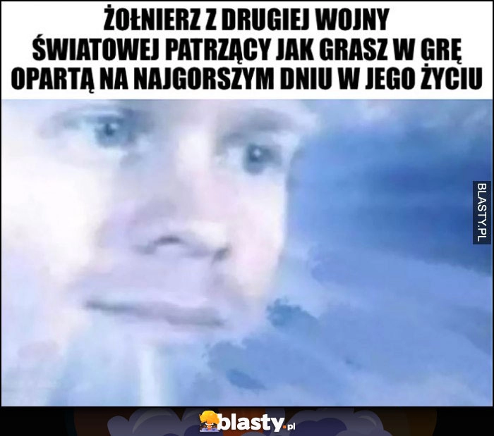 
    Żołnierz z drugiej wojny światowej patrzący jak grasz w grę opartą na najgorszym dniu w jego życiu