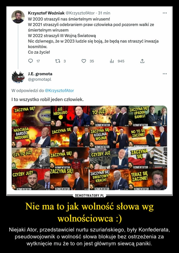 
    Nie ma to jak wolność słowa wg wolnościowca :)