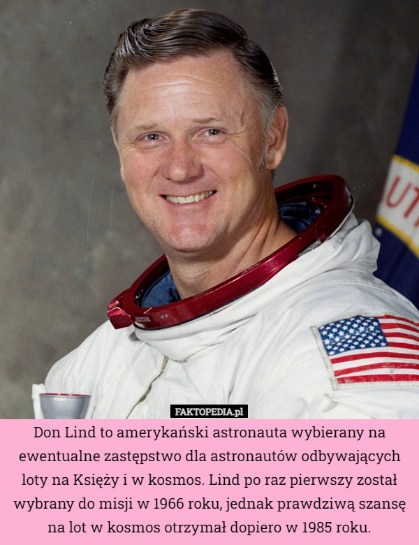 
    Don Lind to amerykański astronauta wybierany na ewentualne zastępstwo dla