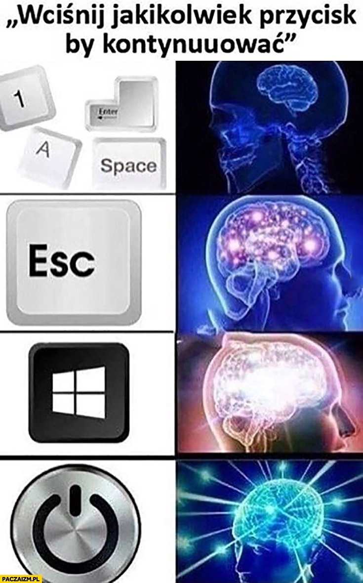 
    Wciśnij jakikolwiek przycisk by kontynuować esc, Windows, zasilania wyłącznik mózg