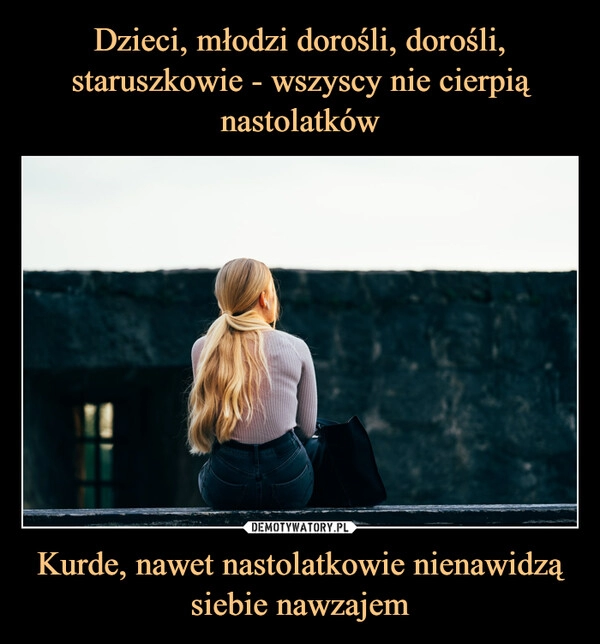 
    Dzieci, młodzi dorośli, dorośli, staruszkowie - wszyscy nie cierpią nastolatków Kurde, nawet nastolatkowie nienawidzą siebie nawzajem