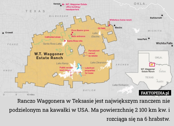 
    Ranczo Waggonera w Teksasie jest największym ranczem nie podzielonym na
