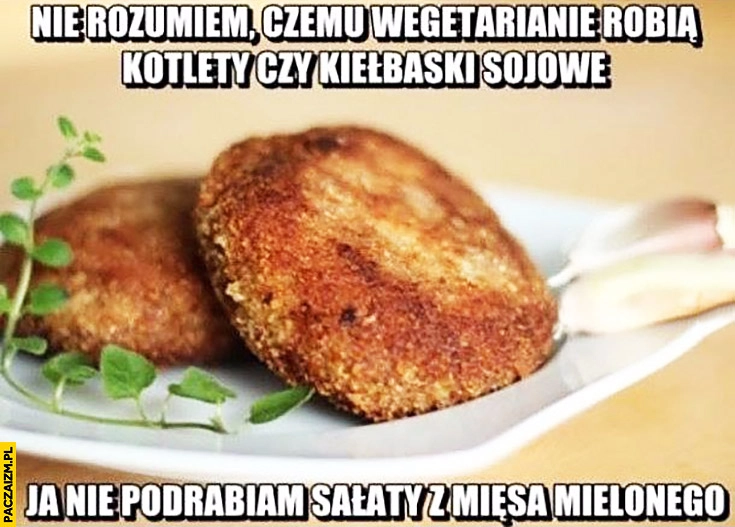 Nie rozumiem czemu wegetarianie robią kotlety czy kiełbaski sojowe. Ja nie podrabiam sałaty z mięsa mielonego