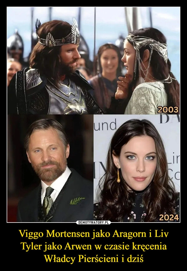 
    Viggo Mortensen jako Aragorn i Liv Tyler jako Arwen w czasie kręcenia Władcy Pierścieni i dziś