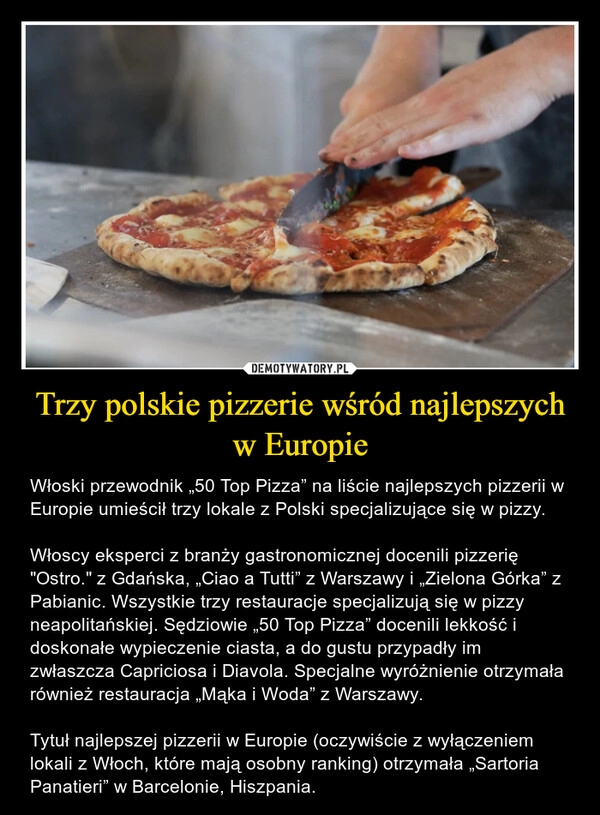 
    Trzy polskie pizzerie wśród najlepszych w Europie