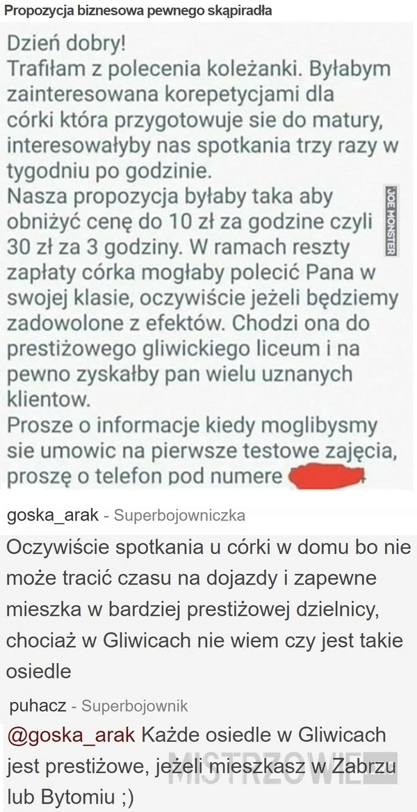 
    Propozycja biznesowa pewnego skąpiradła