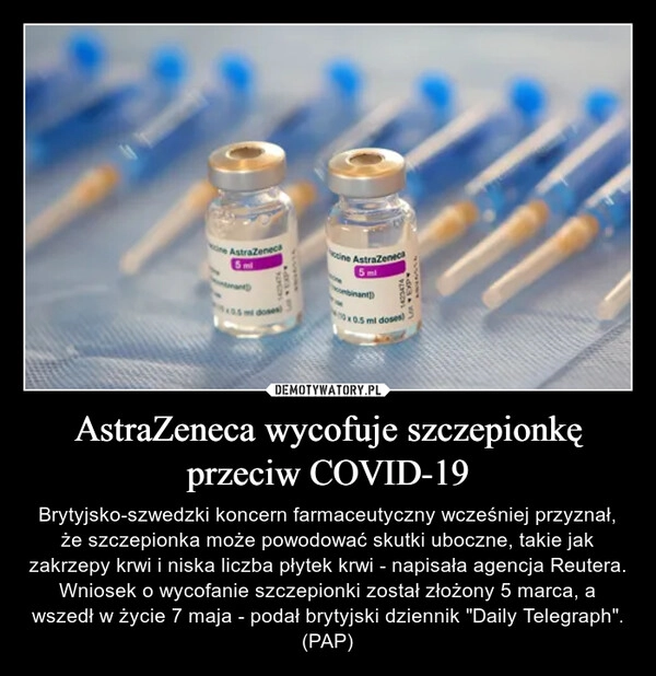 
    AstraZeneca wycofuje szczepionkę przeciw COVID-19