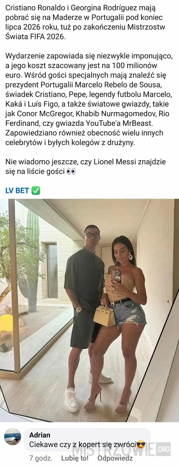
    Ślub Cristiano Ronaldo