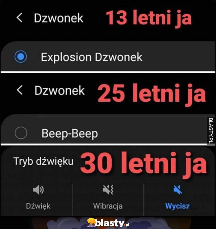 
    Dzwonek telefonu w wieku 13 lat Explosion, 25 lat Beep-Beep, 30 lat wyciszony telefon