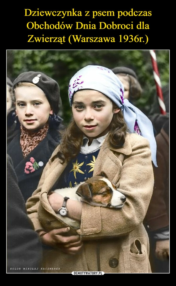 
    Dziewczynka z psem podczas Obchodów Dnia Dobroci dla Zwierząt (Warszawa 1936r.)