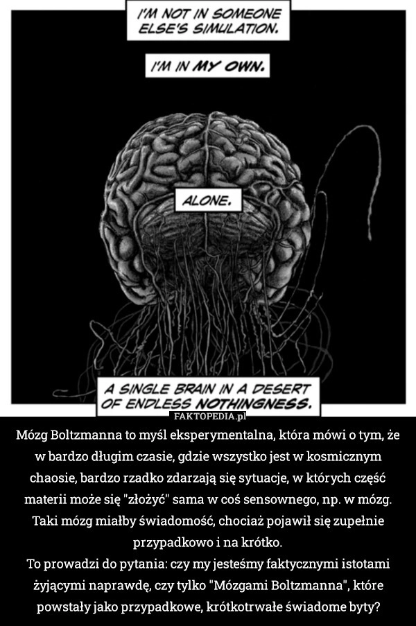 
    Mózg Boltzmanna to myśl eksperymentalna, która mówi o tym, że w bardzo długim